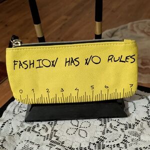 Betsey Johnson-Yellow Zipper Pouch with Ruler Design